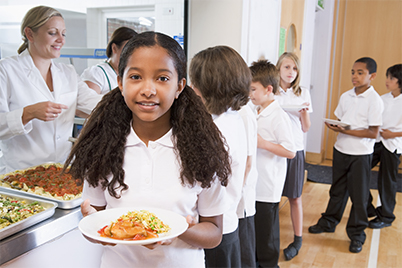 students in a lunch line